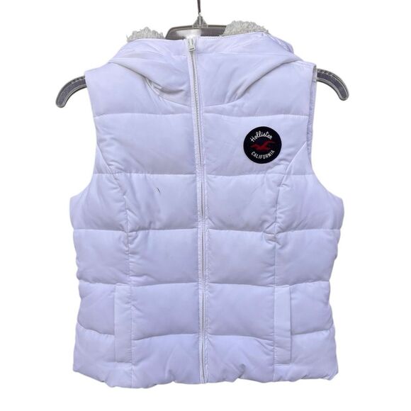 Hollister California White Puff Vest Women Size Medium Sherpa Lined Feather Down - Picture 1 of 8